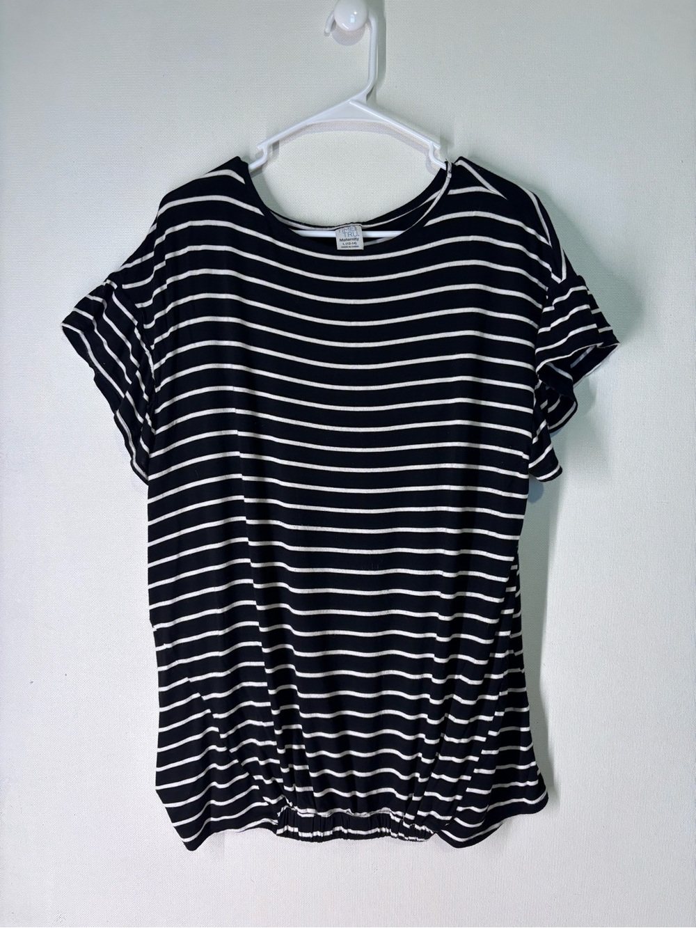Time and Tru Black & White Striped Short-Sleeve Maternity Top